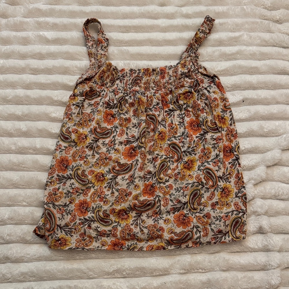 Floral Paisley Smocked Tank Top in Orange and Yellow